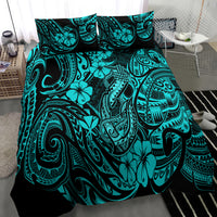 Hawaii Fish Hook Bedding Set Hibiscus Hawaii Tribal Tattoo Turquoise Version - Wonder Print Shop