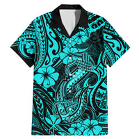 Hawaii Fish Hook Family Matching Mermaid Dress and Hawaiian Shirt Hibiscus Hawaii Tribal Tattoo Turquoise Version - Wonder Print Shop
