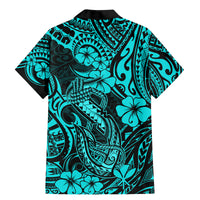 Hawaii Fish Hook Family Matching Mermaid Dress and Hawaiian Shirt Hibiscus Hawaii Tribal Tattoo Turquoise Version - Wonder Print Shop