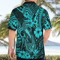 Hawaii Fish Hook Hawaiian Shirt Hibiscus Hawaii Tribal Tattoo Turquoise Version - Wonder Print Shop