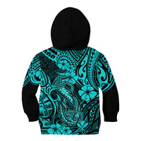 Hawaii Fish Hook Kid Hoodie Hibiscus Hawaii Tribal Tattoo Turquoise Version - Wonder Print Shop