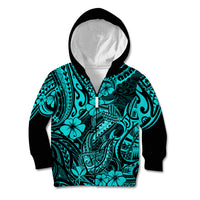 Hawaii Fish Hook Kid Hoodie Hibiscus Hawaii Tribal Tattoo Turquoise Version - Wonder Print Shop