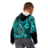 Hawaii Fish Hook Kid Hoodie Hibiscus Hawaii Tribal Tattoo Turquoise Version - Wonder Print Shop