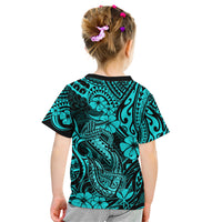 Hawaii Fish Hook Kid T Shirt Hibiscus Hawaii Tribal Tattoo Turquoise Version - Wonder Print Shop