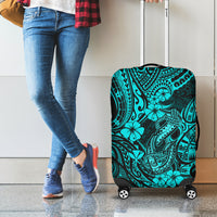 Hawaii Fish Hook Luggage Cover Hibiscus Hawaii Tribal Tattoo Turquoise Version - Wonder Print Shop