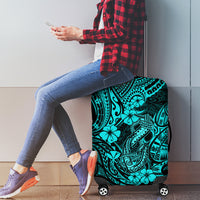 Hawaii Fish Hook Luggage Cover Hibiscus Hawaii Tribal Tattoo Turquoise Version - Wonder Print Shop