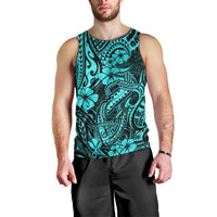 Hawaii Fish Hook Men Tank Top Hibiscus Hawaii Tribal Tattoo Turquoise Version - Wonder Print Shop