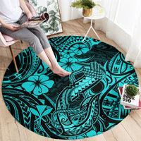 hawaii-fish-hook-round-carpet-hibiscus-hawaii-tribal-tattoo-turquoise-version