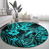 hawaii-fish-hook-round-carpet-hibiscus-hawaii-tribal-tattoo-turquoise-version