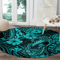 hawaii-fish-hook-round-carpet-hibiscus-hawaii-tribal-tattoo-turquoise-version
