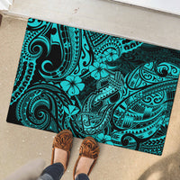 Hawaii Fish Hook Rubber Doormat Hibiscus Hawaii Tribal Tattoo Turquoise Version - Wonder Print Shop