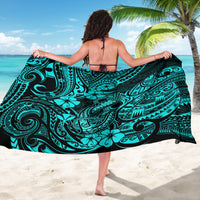Hawaii Fish Hook Sarong Hibiscus Hawaii Tribal Tattoo Turquoise Version - Wonder Print Shop