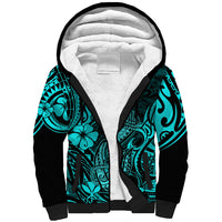 Hawaii Fish Hook Sherpa Hoodie Hibiscus Hawaii Tribal Tattoo Turquoise Version - Wonder Print Shop
