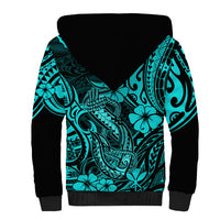 Hawaii Fish Hook Sherpa Hoodie Hibiscus Hawaii Tribal Tattoo Turquoise Version - Wonder Print Shop