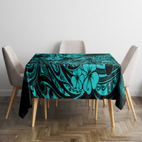 Hawaii Fish Hook Tablecloth Hibiscus Hawaii Tribal Tattoo Turquoise Version - Wonder Print Shop