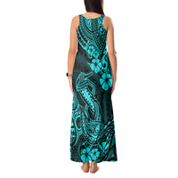 Hawaii Fish Hook Tank Maxi Dress Hibiscus Hawaii Tribal Tattoo Turquoise Version - Wonder Print Shop