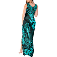 Hawaii Fish Hook Tank Maxi Dress Hibiscus Hawaii Tribal Tattoo Turquoise Version - Wonder Print Shop