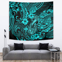 Hawaii Fish Hook Tapestry Hibiscus Hawaii Tribal Tattoo Turquoise Version - Wonder Print Shop