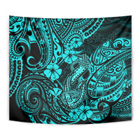 Hawaii Fish Hook Tapestry Hibiscus Hawaii Tribal Tattoo Turquoise Version - Wonder Print Shop