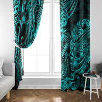 Hawaii Fish Hook Window Curtain Hibiscus Hawaii Tribal Tattoo Turquoise Version - Wonder Print Shop