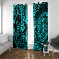 Hawaii Fish Hook Window Curtain Hibiscus Hawaii Tribal Tattoo Turquoise Version - Wonder Print Shop