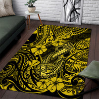 Hawaii Fish Hook Area Rug Hibiscus Hawaii Tribal Tattoo Yellow Version - Wonder Print Shop