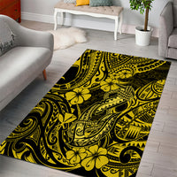 Hawaii Fish Hook Area Rug Hibiscus Hawaii Tribal Tattoo Yellow Version - Wonder Print Shop