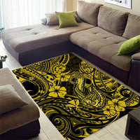 Hawaii Fish Hook Area Rug Hibiscus Hawaii Tribal Tattoo Yellow Version - Wonder Print Shop