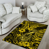 Hawaii Fish Hook Area Rug Hibiscus Hawaii Tribal Tattoo Yellow Version - Wonder Print Shop
