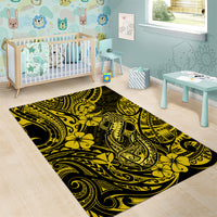 Hawaii Fish Hook Area Rug Hibiscus Hawaii Tribal Tattoo Yellow Version - Wonder Print Shop