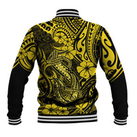 Hawaii Fish Hook Baseball Jacket Hibiscus Hawaii Tribal Tattoo Yellow Version - Wonder Print Shop