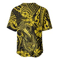 Hawaii Fish Hook Baseball Jersey Hibiscus Hawaii Tribal Tattoo Yellow Version - Wonder Print Shop