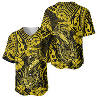 Hawaii Fish Hook Baseball Jersey Hibiscus Hawaii Tribal Tattoo Yellow Version - Wonder Print Shop