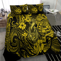 Hawaii Fish Hook Bedding Set Hibiscus Hawaii Tribal Tattoo Yellow Version - Wonder Print Shop