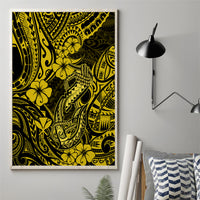 Hawaii Fish Hook Canvas Wall Art Hibiscus Hawaii Tribal Tattoo Yellow Version - Wonder Print Shop