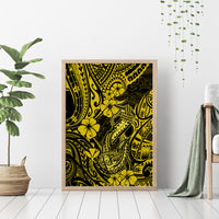 Hawaii Fish Hook Canvas Wall Art Hibiscus Hawaii Tribal Tattoo Yellow Version - Wonder Print Shop