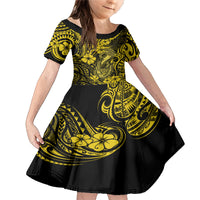 Hawaii Fish Hook Family Matching Mermaid Dress and Hawaiian Shirt Hibiscus Hawaii Tribal Tattoo Yellow Version - Wonder Print Shop