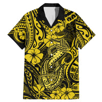 Hawaii Fish Hook Family Matching Mermaid Dress and Hawaiian Shirt Hibiscus Hawaii Tribal Tattoo Yellow Version - Wonder Print Shop
