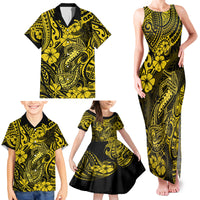 Hawaii Fish Hook Family Matching Tank Maxi Dress and Hawaiian Shirt Hibiscus Hawaii Tribal Tattoo Yellow Version - Wonder Print Shop