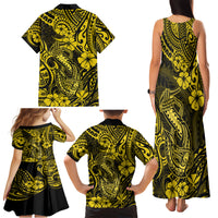 Hawaii Fish Hook Family Matching Tank Maxi Dress and Hawaiian Shirt Hibiscus Hawaii Tribal Tattoo Yellow Version - Wonder Print Shop