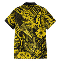 Hawaii Fish Hook Family Matching Tank Maxi Dress and Hawaiian Shirt Hibiscus Hawaii Tribal Tattoo Yellow Version - Wonder Print Shop