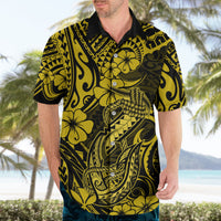 Hawaii Fish Hook Hawaiian Shirt Hibiscus Hawaii Tribal Tattoo Yellow Version - Wonder Print Shop