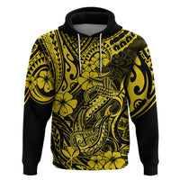 Hawaii Fish Hook Hoodie Hibiscus Hawaii Tribal Tattoo Yellow Version - Wonder Print Shop