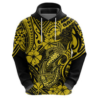 Hawaii Fish Hook Hoodie Hibiscus Hawaii Tribal Tattoo Yellow Version - Wonder Print Shop
