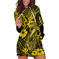 Hawaii Fish Hook Hoodie Dress Hibiscus Hawaii Tribal Tattoo Yellow Version - Wonder Print Shop