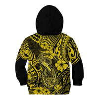 Hawaii Fish Hook Kid Hoodie Hibiscus Hawaii Tribal Tattoo Yellow Version - Wonder Print Shop
