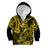 Hawaii Fish Hook Kid Hoodie Hibiscus Hawaii Tribal Tattoo Yellow Version - Wonder Print Shop