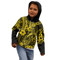 Hawaii Fish Hook Kid Hoodie Hibiscus Hawaii Tribal Tattoo Yellow Version - Wonder Print Shop