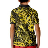 Hawaii Fish Hook Kid Polo Shirt Hibiscus Hawaii Tribal Tattoo Yellow Version - Wonder Print Shop