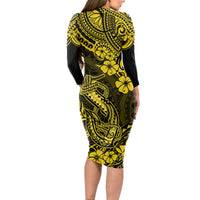 Hawaii Fish Hook Long Sleeve Bodycon Dress Hibiscus Hawaii Tribal Tattoo Yellow Version - Wonder Print Shop